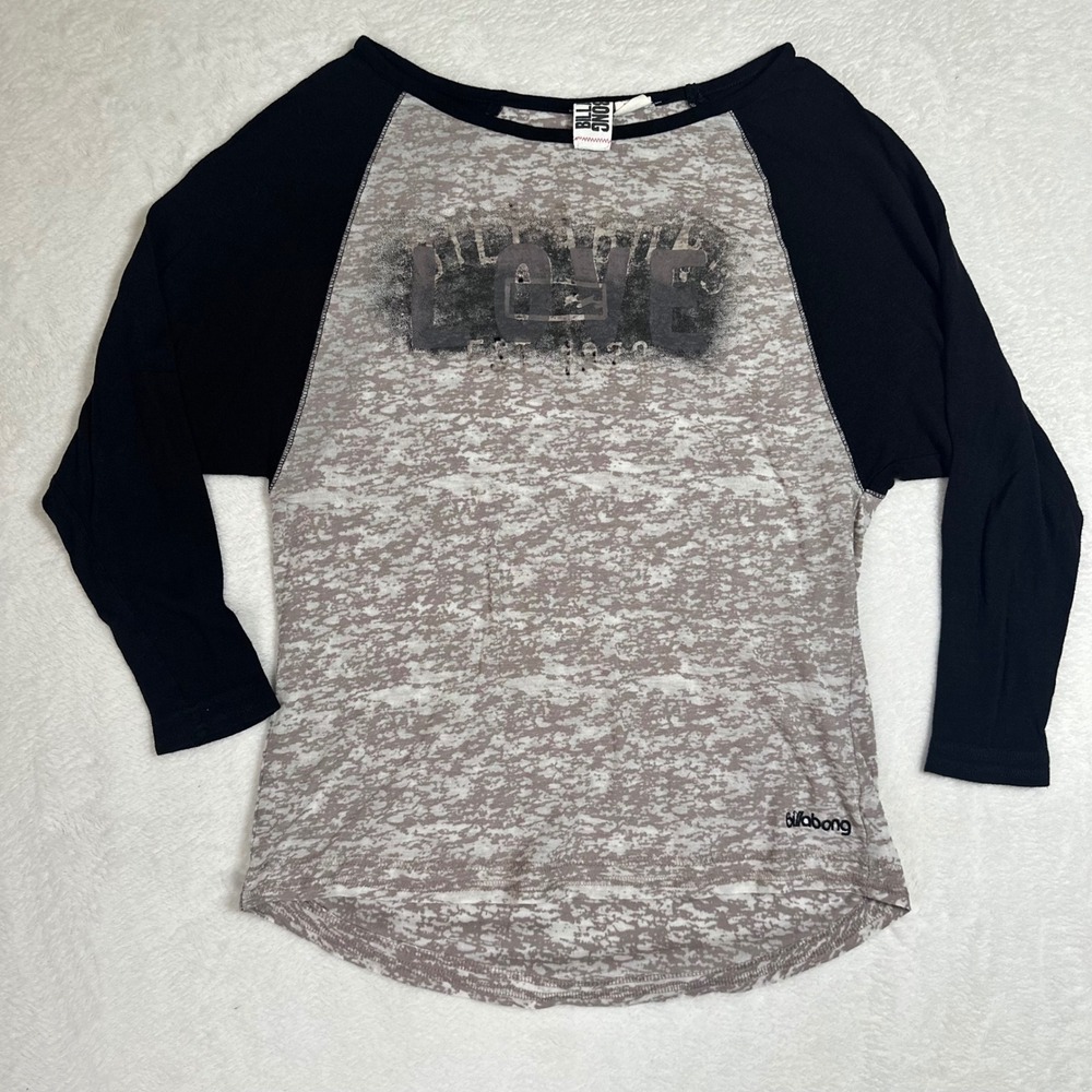Billabong Burnout Raglan Shirt Womens Large Love Est 1973 Lightweight Surf Beach